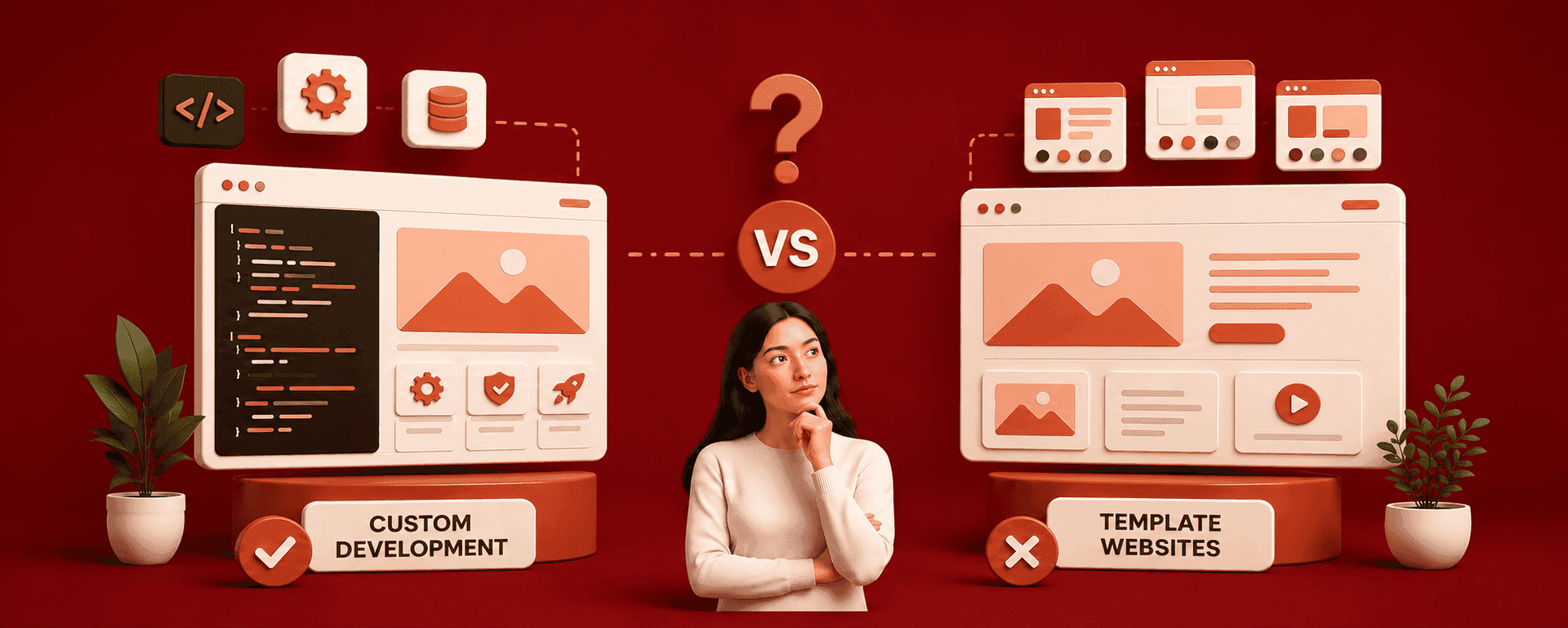 Custom Web Development vs Template Websites: Which Should You Choose? Custom web development vs template websites comparison showing the differences between custom-coded websites and pre-designed templates for business decision making.